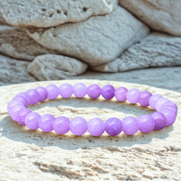 Purple Gemstone Bracelet Set (3) – 6MM Rose Quartz, Lepidolite, Purple Jade - Picture 3 of 10